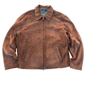 J. Crew Mens Brown Suede Leather Harrington Jacket Full Zip XL Vintage Brown